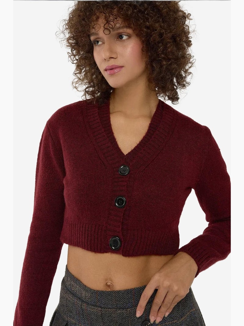 Conjunto de duas peças em malha com decote em v e detalhe de botão hiccup Vermelho - Kiabi