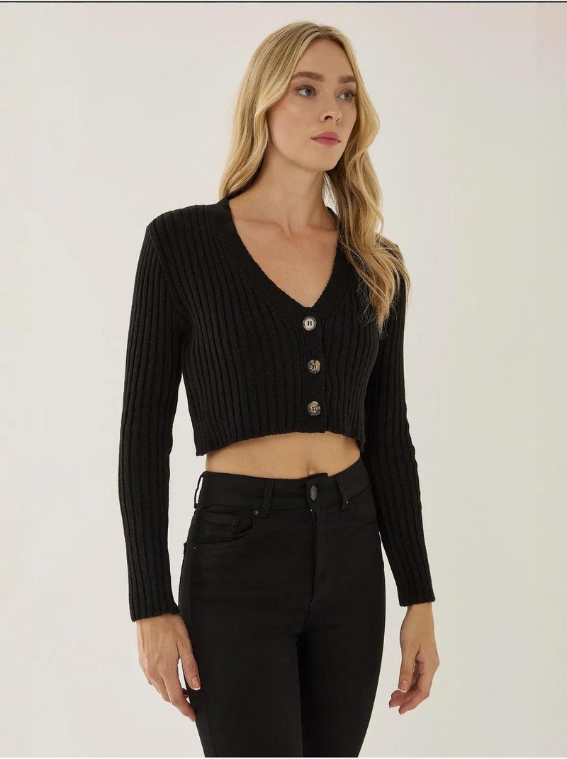 Conjunto de duas peças em malha cropped hiccup Preto - Kiabi
