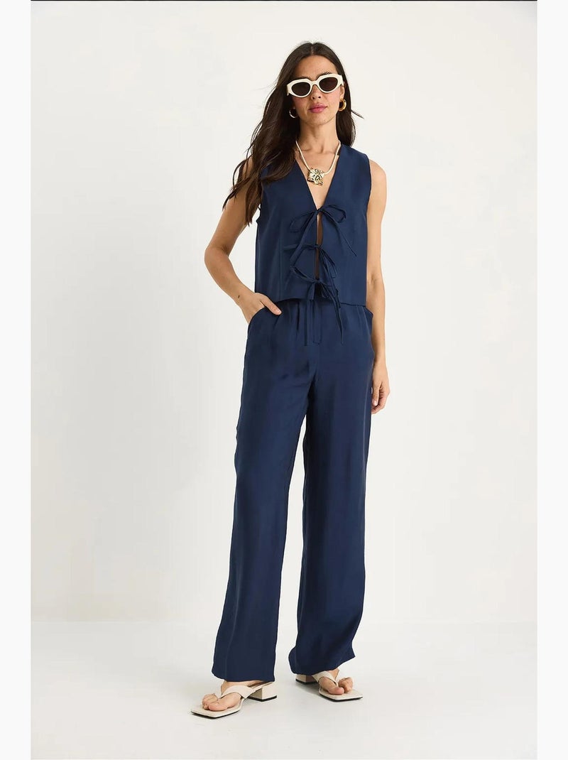Conjunto de duas peças em modal com colete e calças largas de cintura subida bianco lucci Azul-marinho - Kiabi