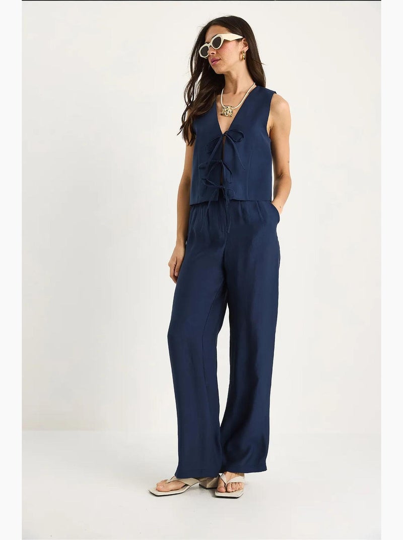Conjunto de duas peças em modal com colete e calças largas de cintura subida bianco lucci Azul-marinho - Kiabi