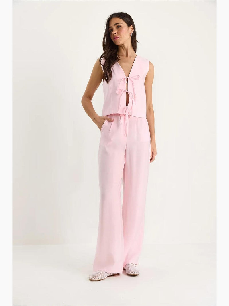 Conjunto de duas peças em modal com colete e calças largas de cintura subida bianco lucci Rosa-pálido - Kiabi