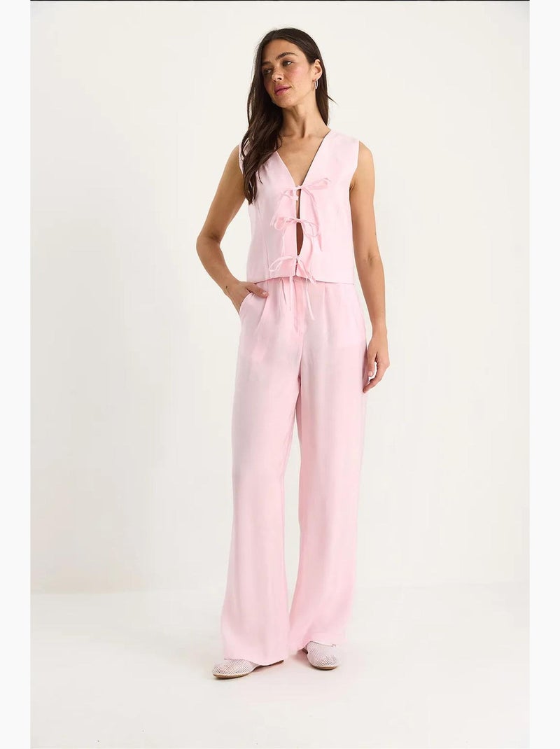 Conjunto de duas peças em modal com colete e calças largas de cintura subida bianco lucci Rosa-pálido - Kiabi