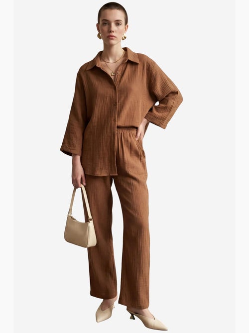 Conjunto de duas peças em tecido de musselina com camisa e calças my fashion - Kiabi