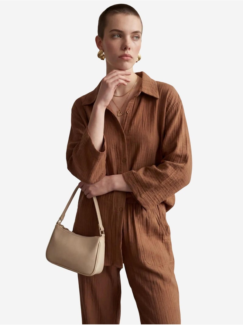 Conjunto de duas peças em tecido de musselina com camisa e calças my fashion Castanho-claro - Kiabi