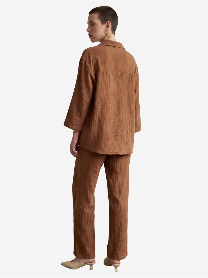 Conjunto de duas peças em tecido de musselina com camisa e calças my fashion Castanho-claro - Kiabi