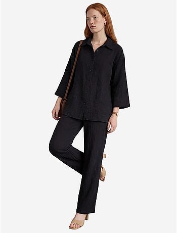 Conjunto de duas peças em tecido de musselina com camisa e calças my fashion
