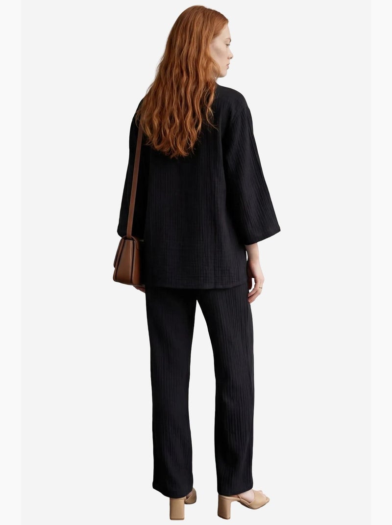 Conjunto de duas peças em tecido de musselina com camisa e calças my fashion Preto - Kiabi