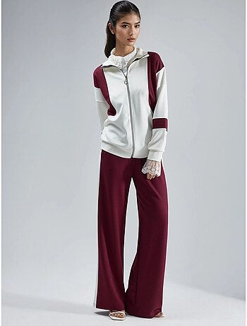 Conjunto de duas peças modal touch color block com gola com fecho e calças de perna larga, hiccup