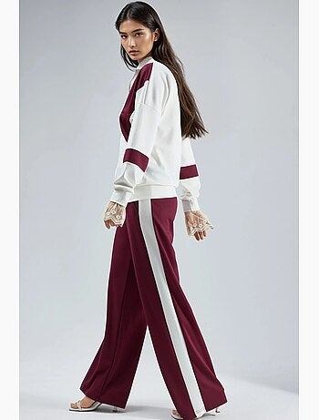Conjunto de duas peças modal touch color block com gola com fecho e calças de perna larga, hiccup
