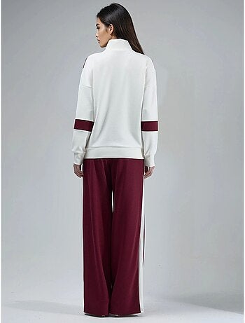 Conjunto de duas peças modal touch color block com gola com fecho e calças de perna larga, hiccup