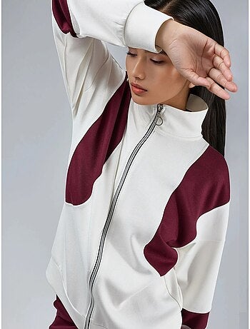 Conjunto de duas peças modal touch color block com gola com fecho e calças de perna larga, hiccup