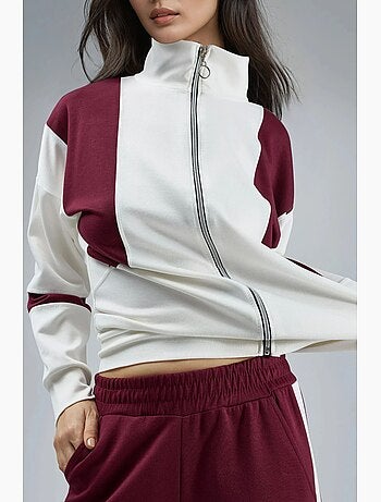 Conjunto de duas peças modal touch color block com gola com fecho e calças de perna larga, hiccup
