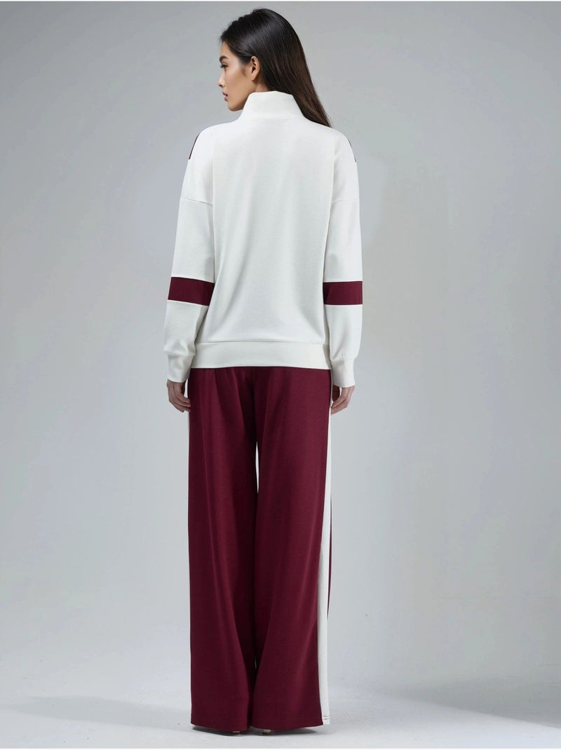 Conjunto de duas peças modal touch color block com gola com fecho e calças de perna larga, hiccup Vermelho bordô - Kiabi