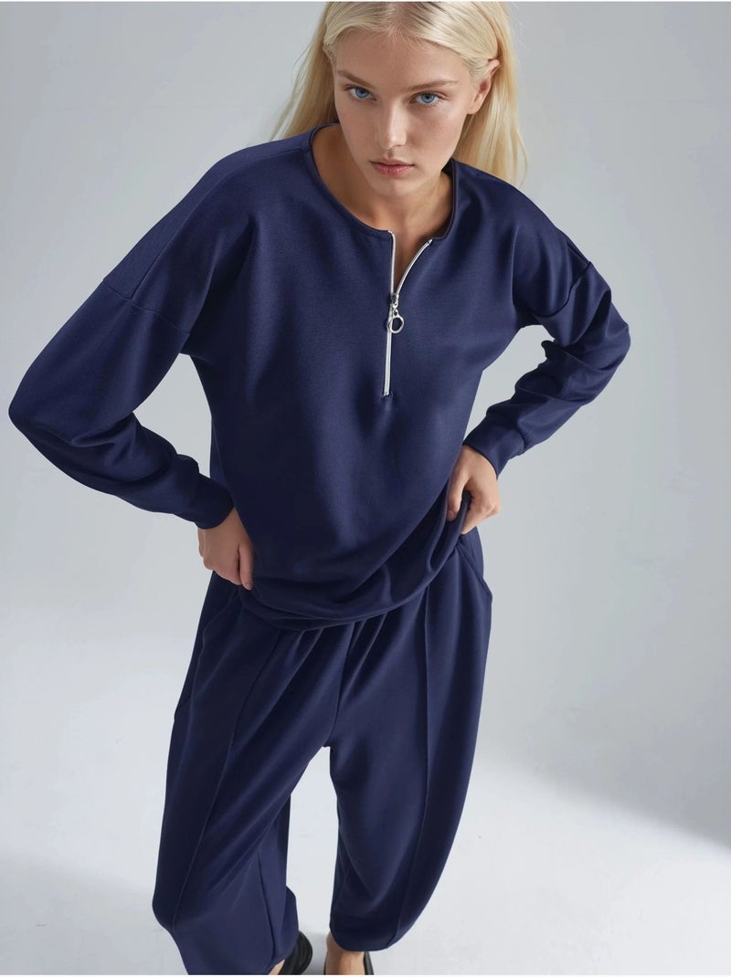 Conjunto de duas peças modal touch com gola com fecho hiccup Azul-marinho - Kiabi