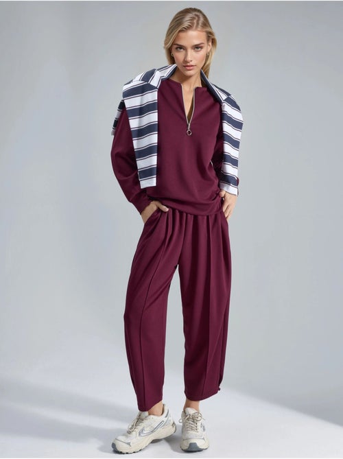 Conjunto de duas peças modal touch com gola com fecho hiccup - Kiabi Conjunto de duas peças modal touch com gola com fecho hiccup - Kiabi