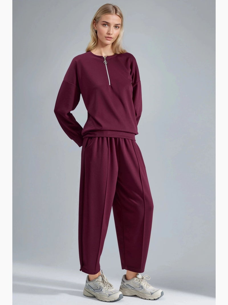 Conjunto de duas peças modal touch com gola com fecho hiccup Vermelho bordô - Kiabi