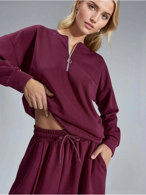 Conjunto de duas peças modal touch com gola com fecho hiccup - Kiabi Conjunto de duas peças modal touch com gola com fecho hiccup - Kiabi