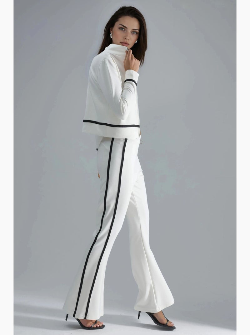 Conjunto de duas peças modal touch com sweatshirt com fecho e calças à boca de sino hiccup Branco - Kiabi
