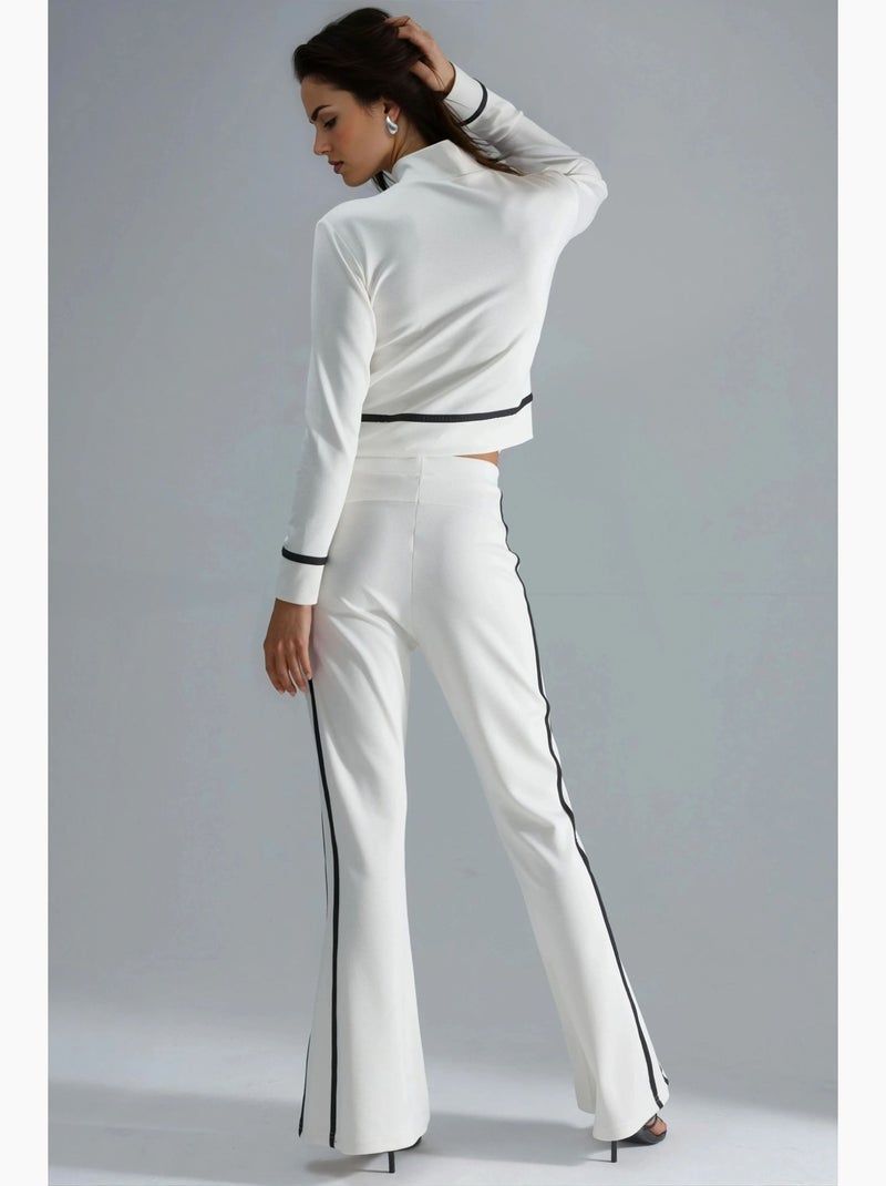 Conjunto de duas peças modal touch com sweatshirt com fecho e calças à boca de sino hiccup Branco - Kiabi