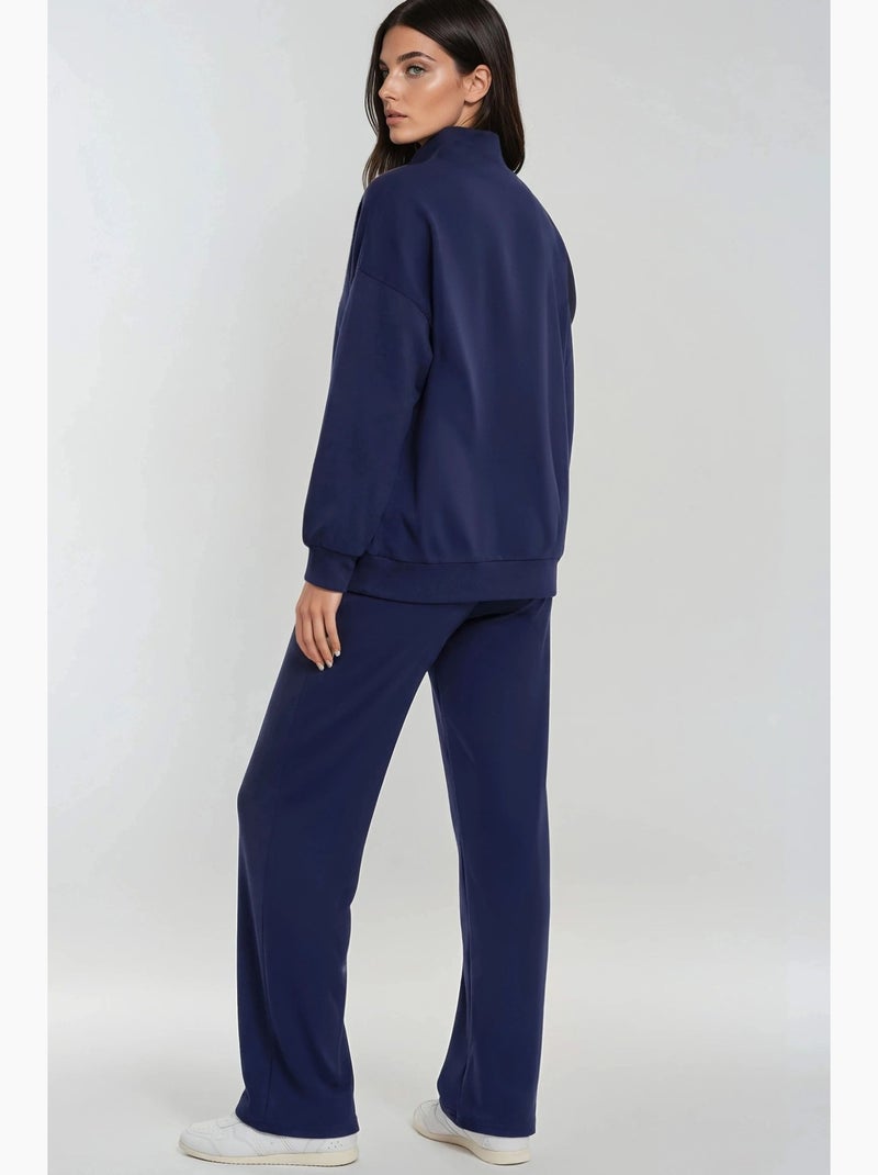 Conjunto de duas peças modal touch de perna larga com gola com fecho coleção bersan hiccup Azul-marinho - Kiabi