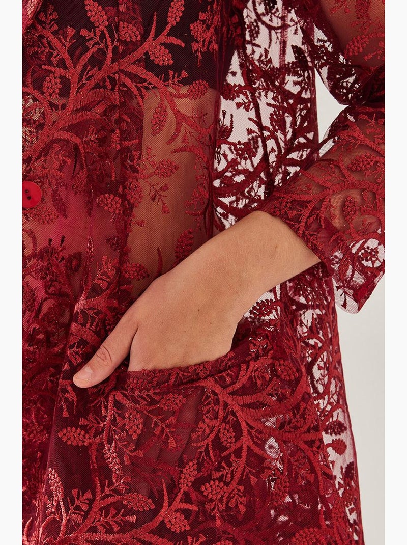 Conjunto de duas peças texturizadas semitransparentes com lantejoulas mbms lucci Vermelho bordô - Kiabi