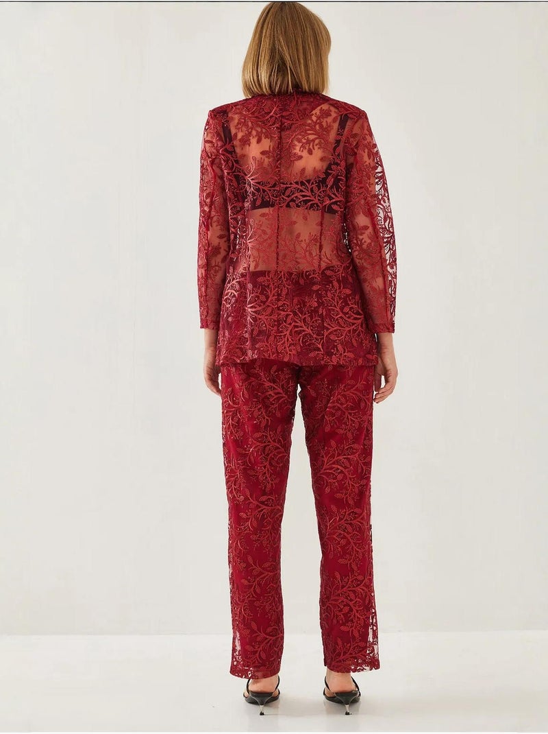 Conjunto de duas peças texturizadas semitransparentes com lantejoulas mbms lucci Vermelho bordô - Kiabi