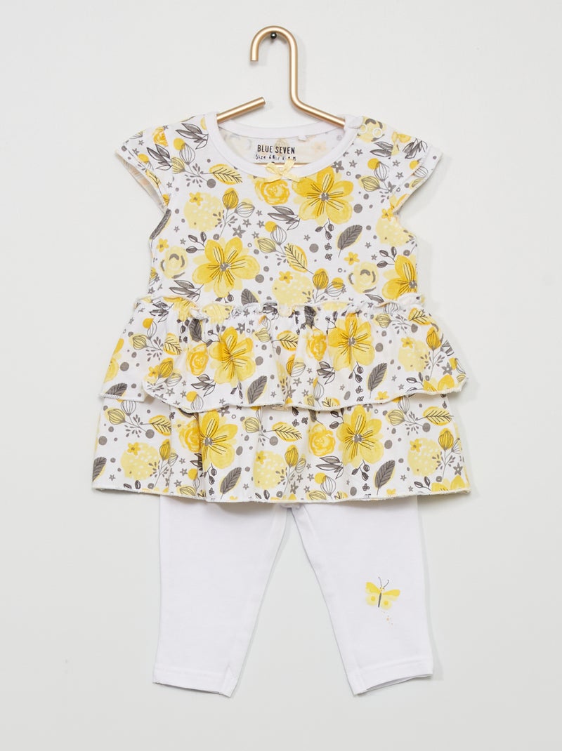 Conjunto de duas peças: vestido + leggings Branco/ Amarelo - Kiabi