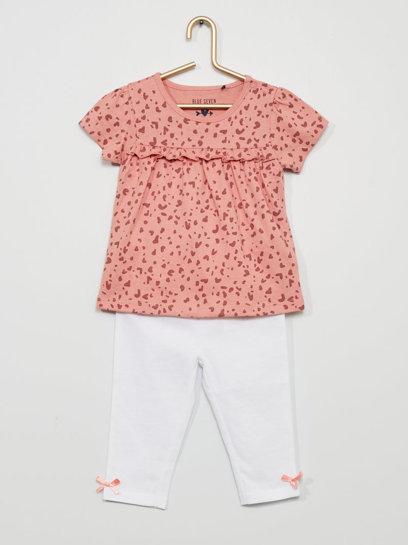 Conjunto de duas peças: vestido + leggings Rosa/ Branco - Kiabi