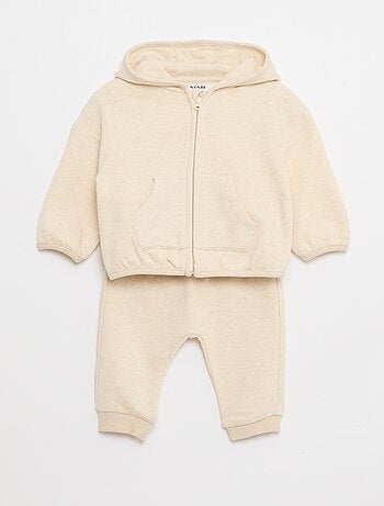 Conjunto de moletom com capuz e zíper + calça - 2 peças