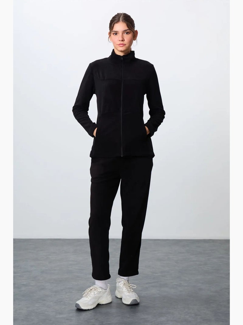 Conjunto de fato de treino de mulher com fecho de correr e manga comprida tommy Preto - Kiabi