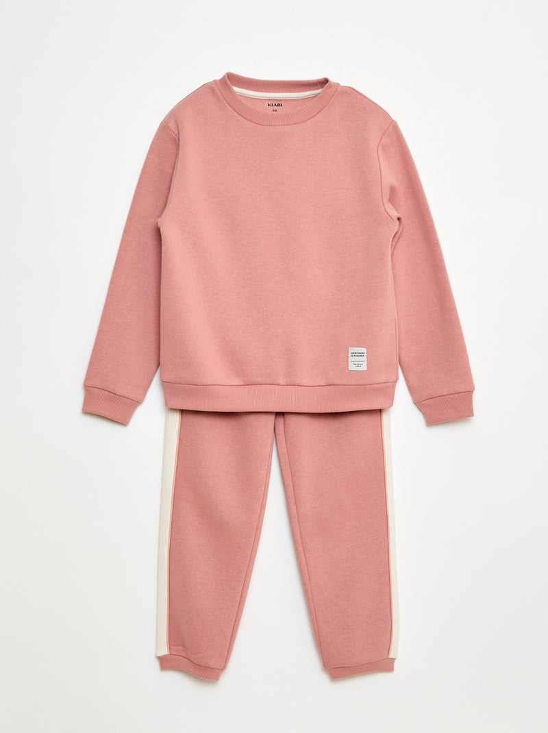 Conjunto de fato de treino em moletom cardado sweat + calças - 2 peças Rosa - Kiabi