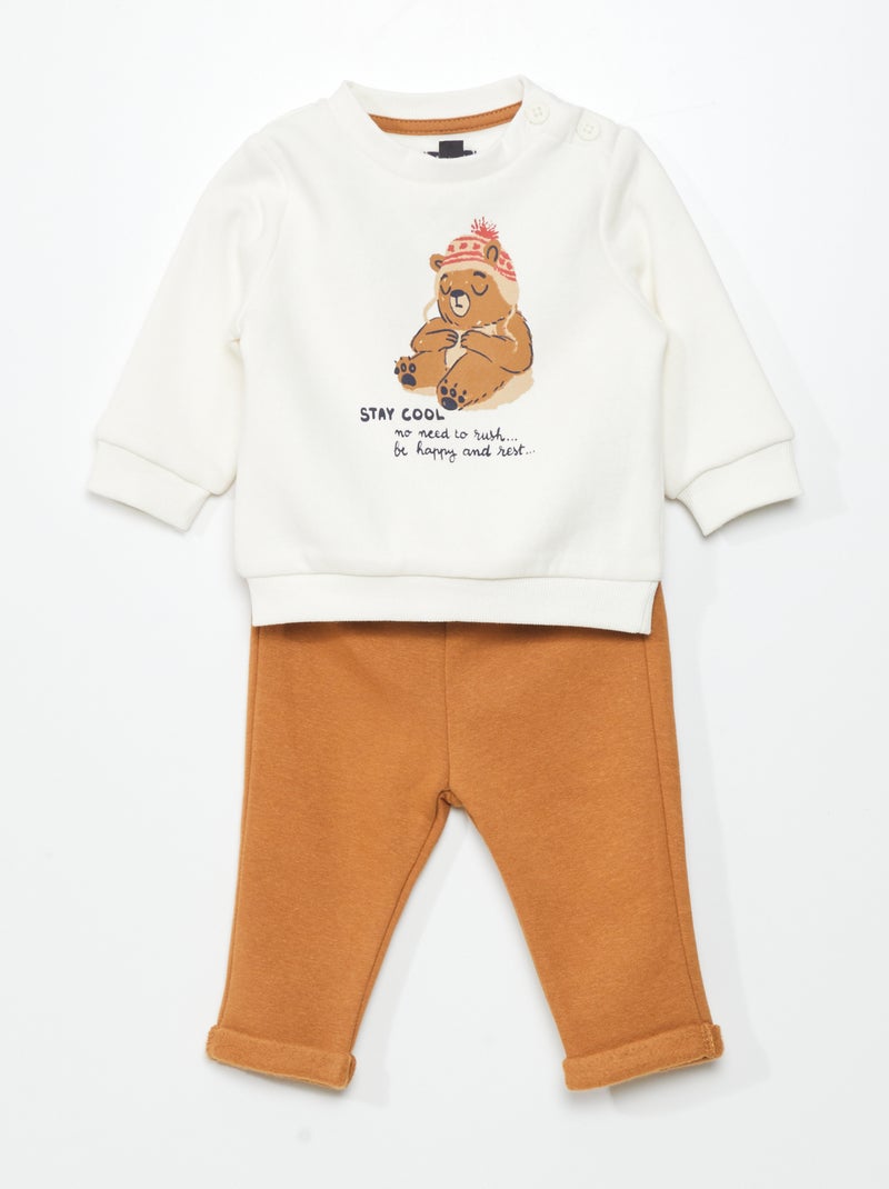 Conjunto de fato de treino sweatshirt + calças - 2 peças BRANCO - Kiabi