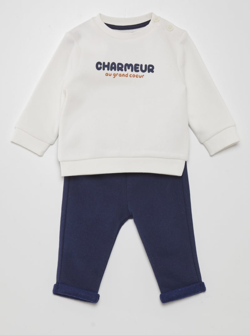 Conjunto de fato de treino sweatshirt + calças - 2 peças BRANCO - Kiabi
