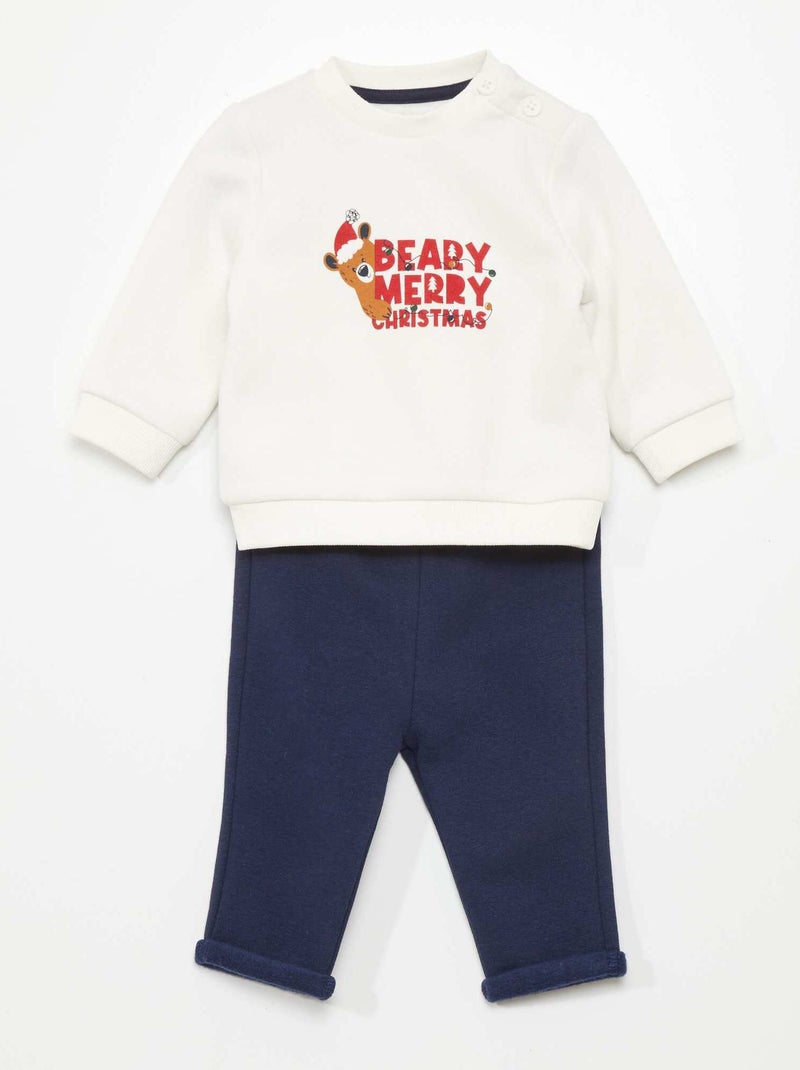 Conjunto de fato de treino sweatshirt + calças - 2 peças BRANCO - Kiabi
