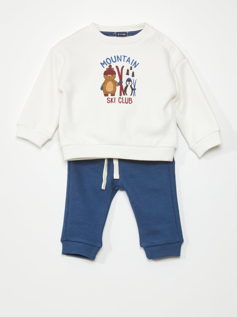 Conjunto de fato de treino sweatshirt + calças - 2 peças BRANCO - Kiabi