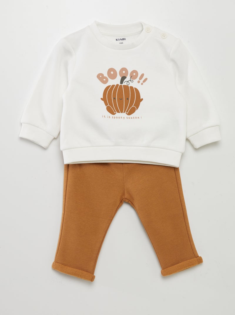 Conjunto de fato de treino sweatshirt + calças  - 2 peças BRANCO - Kiabi