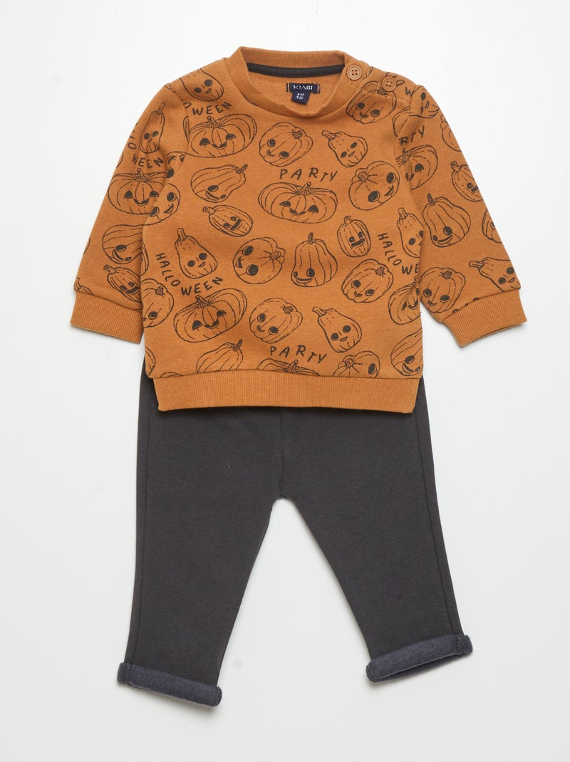 Conjunto de fato de treino sweatshirt + calças - 2 peças CASTANHO - Kiabi