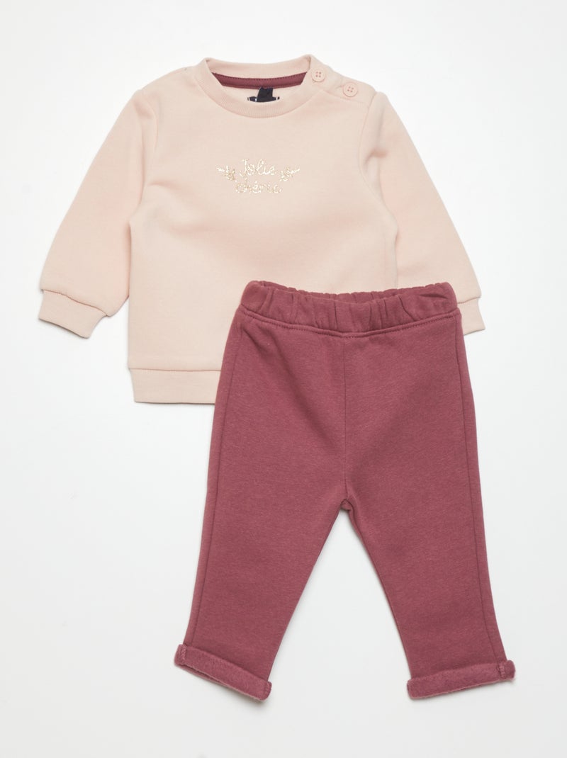Conjunto de fato de treino sweatshirt + calças - 2 peças ROSA - Kiabi
