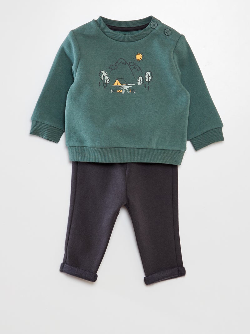 Conjunto de fato de treino sweatshirt + calças - 2 peças VERDE - Kiabi