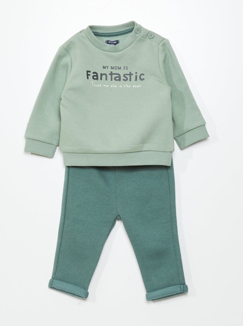 Conjunto de fato de treino sweatshirt + calças - 2 peças VERDE - Kiabi
