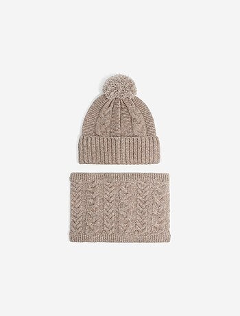 Conjunto de gorro de malha e gola de malha - 2 peças