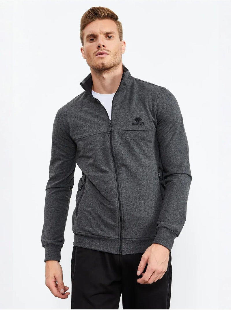 Conjunto de homem de sweatshirt com fecho frontal e calças tommy Cinza-preto - Kiabi