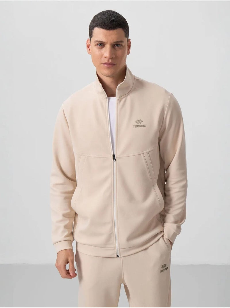 Conjunto de homem de sweatshirt de manga comprida com fecho e calças tommy Bege-argila - Kiabi
