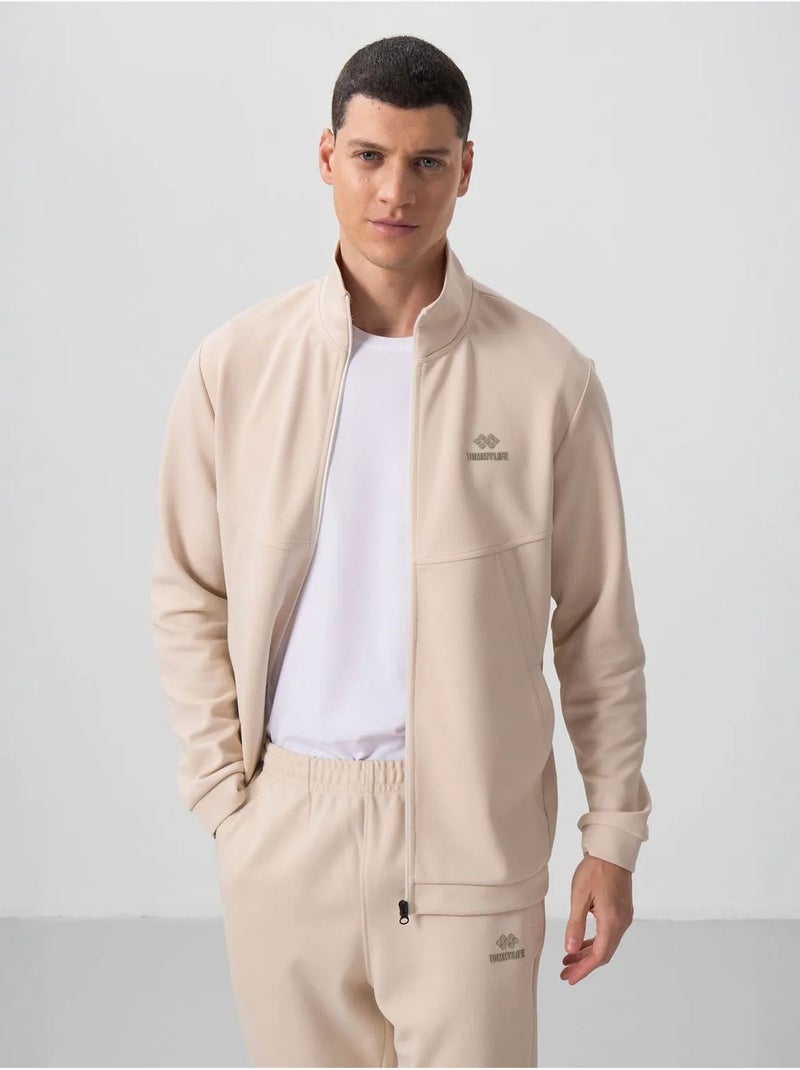 Conjunto de homem de sweatshirt de manga comprida com fecho e calças tommy Bege-argila - Kiabi