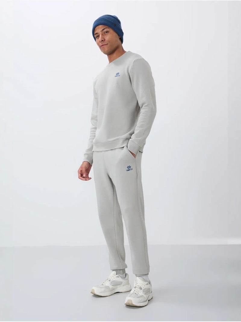 Conjunto de homem de sweatshirt e calças em felpa de algodão e poliéster tommy Cinza claro - Kiabi