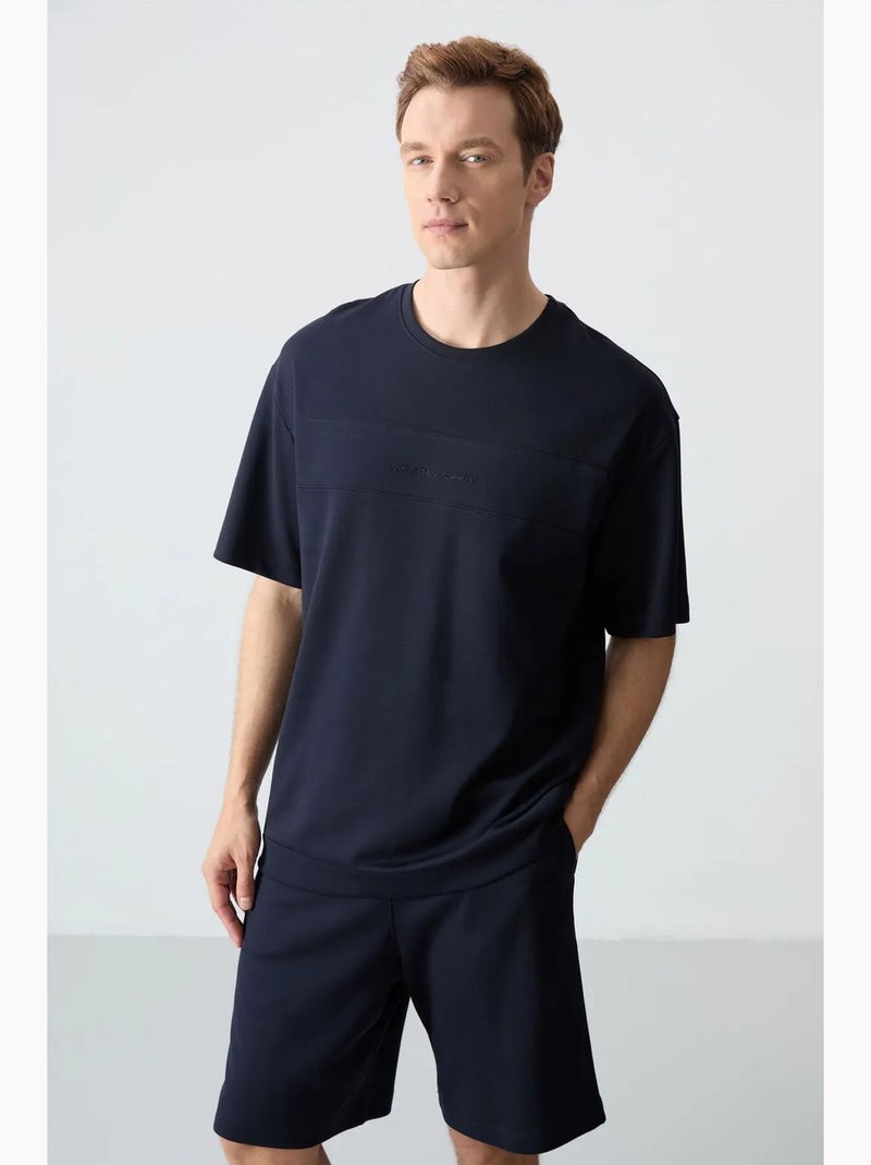 Conjunto de homem de t-shirt oversized e calções em mistura de algodão tommy Azul-marinho - Kiabi