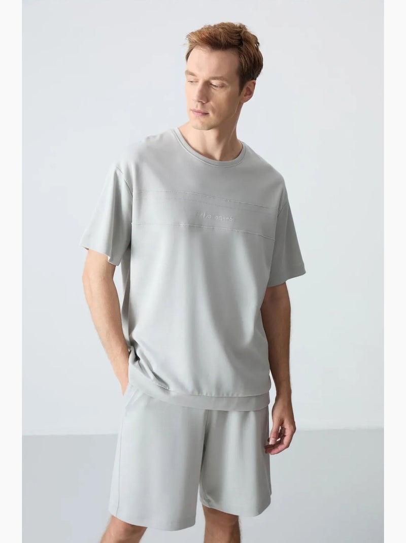 Conjunto de homem de t-shirt oversized e calções em mistura de algodão tommy Cinza claro - Kiabi