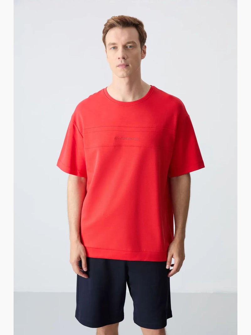 Conjunto de homem de t-shirt oversized e calções em mistura de algodão tommy Vermelho - Kiabi