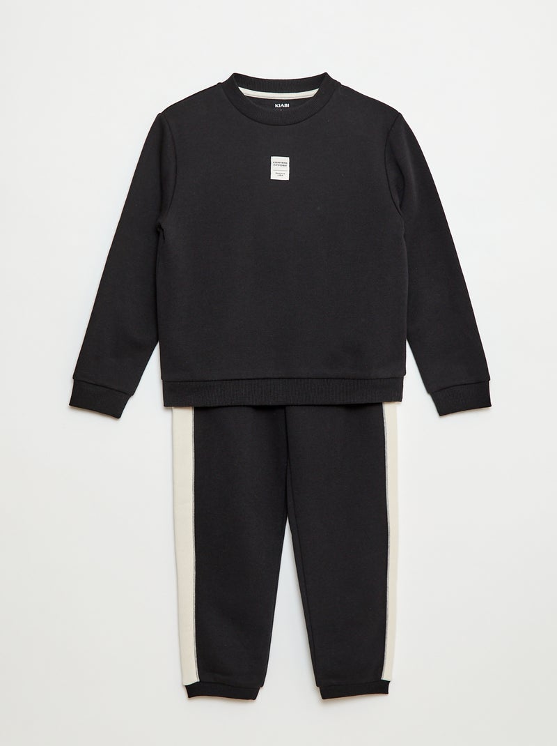 Conjunto de jogging em moletom felpudo blusão + calças - 2 peças Preto - Kiabi