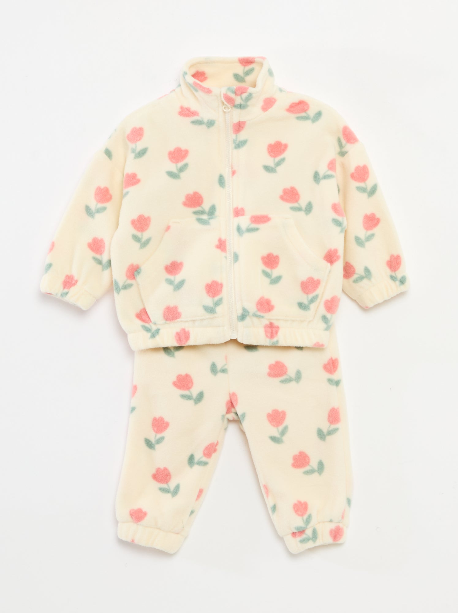 Conjunto de jogging em polar casaco com fecho + calças - 2 peças